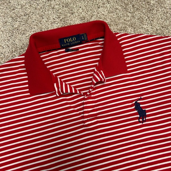 Polo Ralph Lauren Big Pony Polo Shirt Men Size Large Red Striped Pro Fit Preppy - Picture 1 of 9